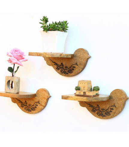 Sparrow Wall Shelf/Decor Set of 3 With Floral Design