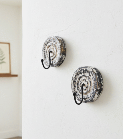 Vintage Carved Wooden Wall Hooks (Set of 2)